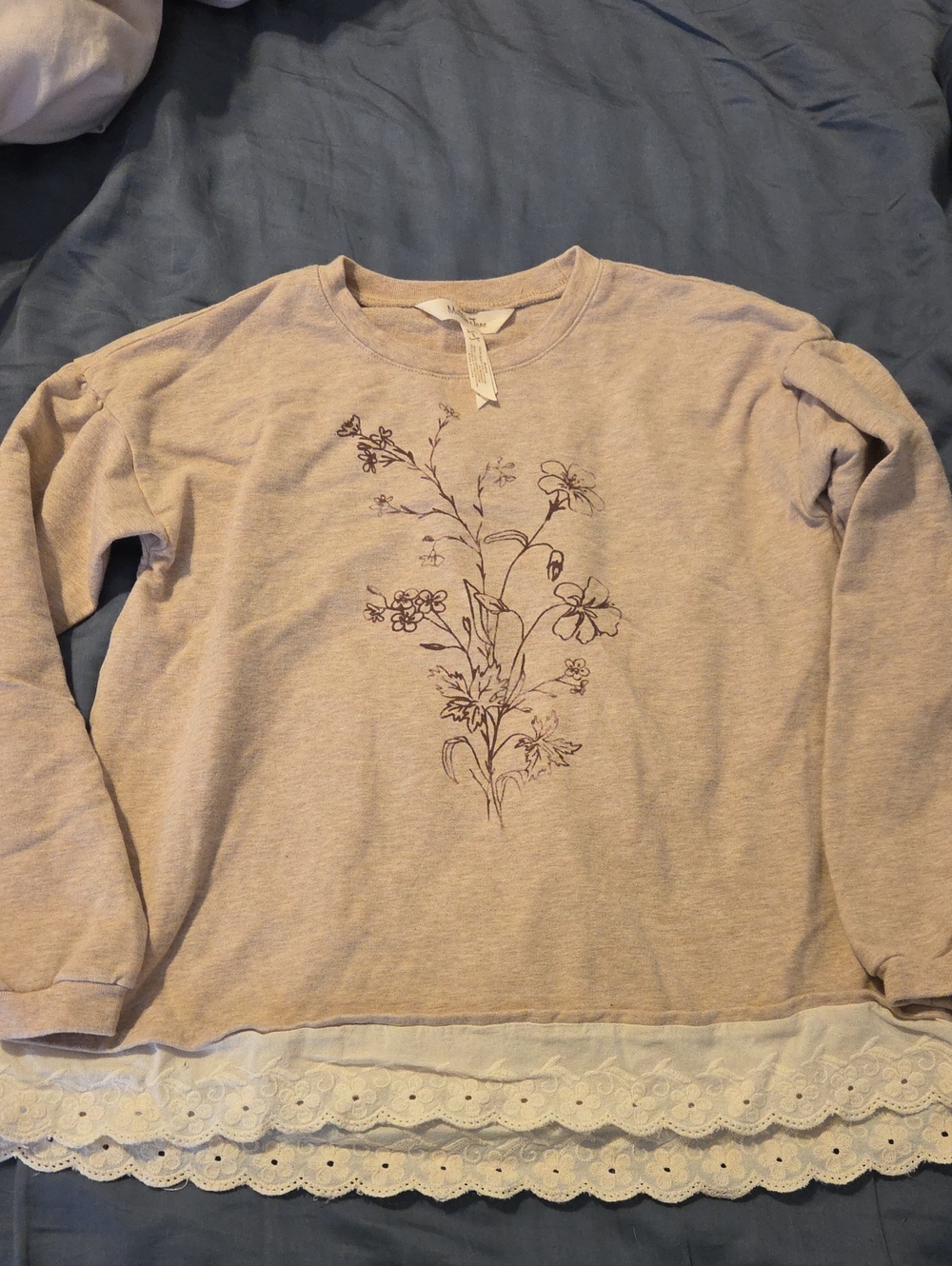Matilda Jane Light Beige Floral Lace-Hem Long Sleeve Shirt